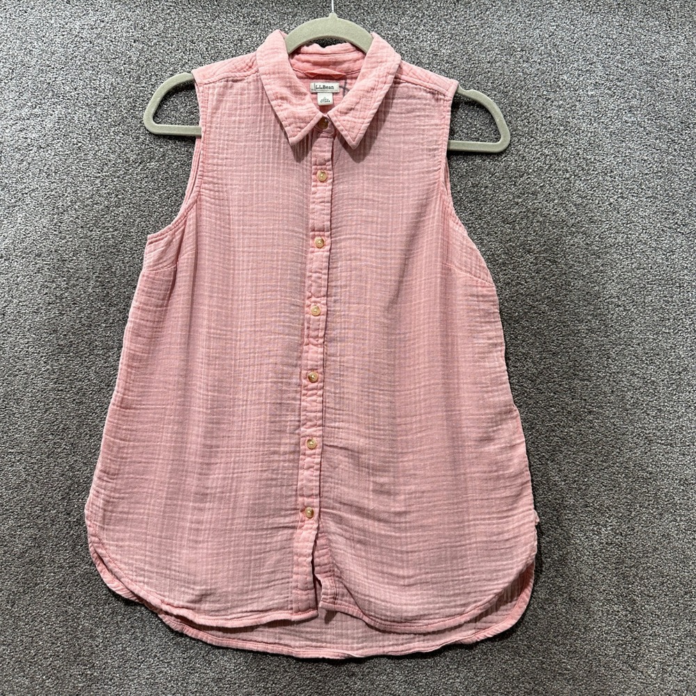 LL Bean Cloud Gauze Sleeveless Button Up Top Women Small Pink Coastal Summer